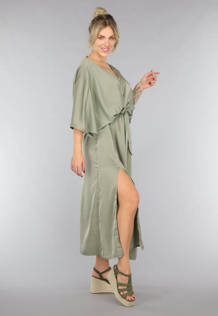 NEW0307 Lange Jurk met Ceintuur in Olijfgroen