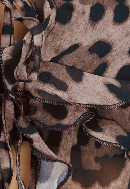 NEW0307 Panterprint Ruffle Blouse met Strikdetail