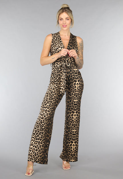 NEW0307 Tall Aansluitende Stretch Panterprint Jumpsuit