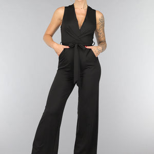 NEW0307 Tall Zwarte Stretchy Jumpsuit met Ceintuur