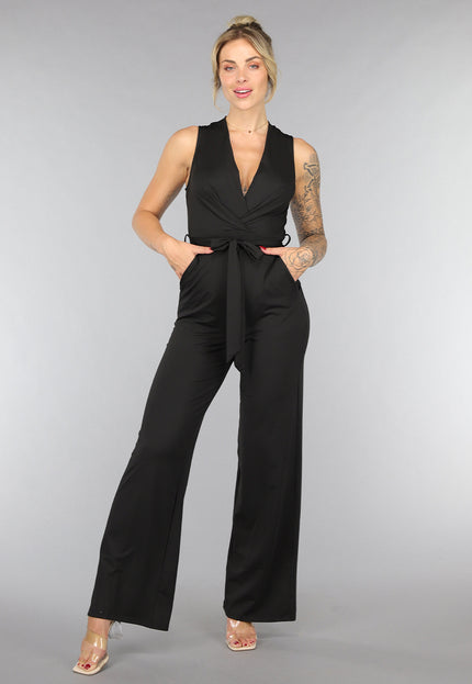 NEW0307 Tall Zwarte Stretchy Jumpsuit met Ceintuur