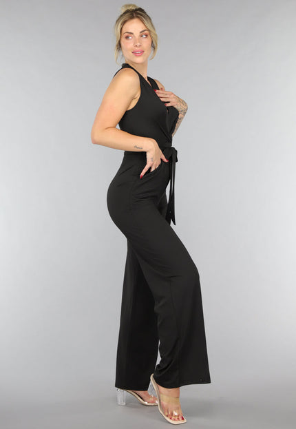 NEW0307 Tall Zwarte Stretchy Jumpsuit met Ceintuur