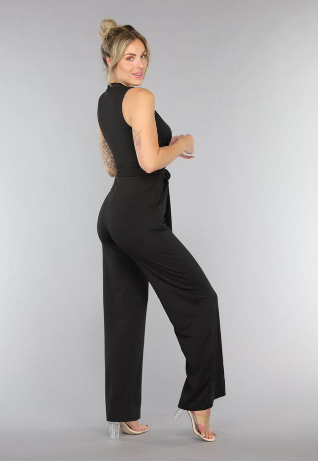 NEW0307 Tall Zwarte Stretchy Jumpsuit met Ceintuur