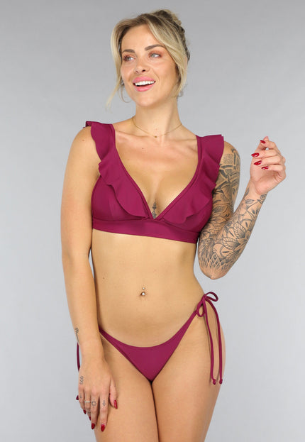 OP=OP.09.R Triangel Bikini Top met Ruches in Burgundy