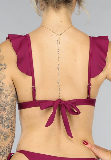 OP=OP.09.R Triangel Bikini Top met Ruches in Burgundy