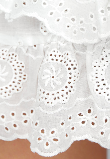 NEW0307 Wit Broderie Rokje met Ruches