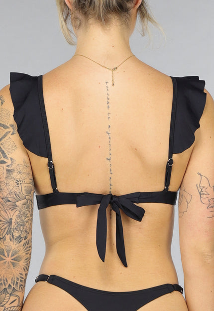 OP=OP.09.R Zwarte Ruffle Bikini Top met Strikdetail