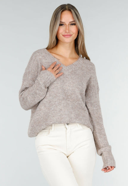 NEW030925 Beige Stretch V-Hals Trui