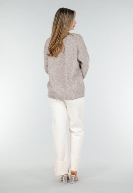 NEW030925 Beige Stretch V-Hals Trui
