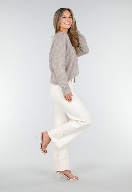 NEW030925 Beige Stretch V-Hals Trui