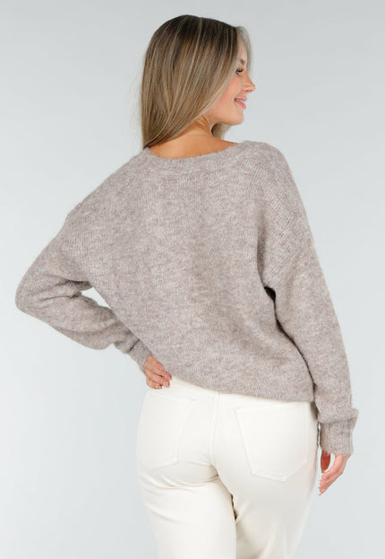 NEW030925 Beige Stretch V-Hals Trui