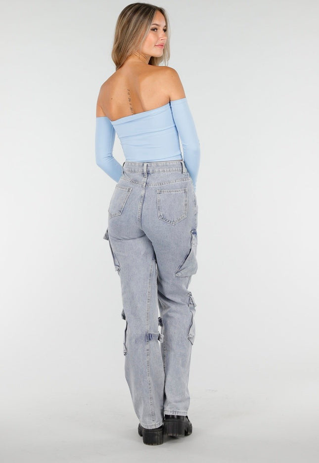 NEW030925 Blauwe Off Shoulder Top