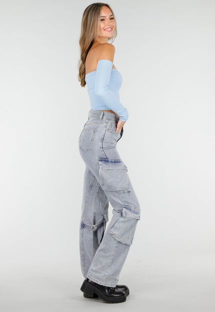 NEW030925 Blauwe Off Shoulder Top