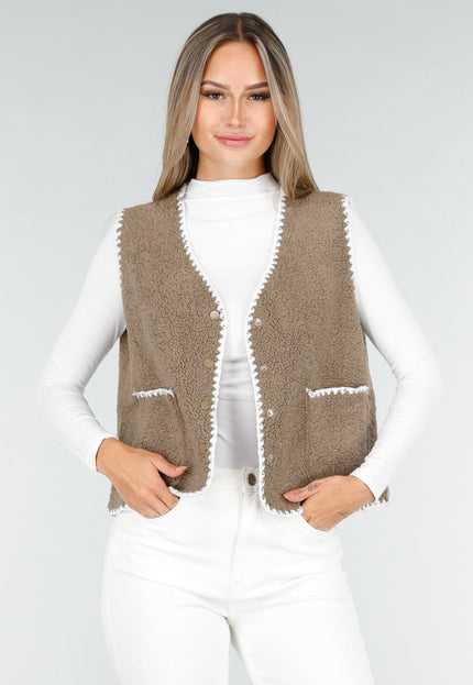 NEW030925 Teddy Gilet met Witte Bies