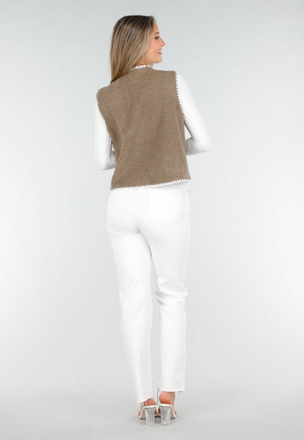 NEW030925 Teddy Gilet met Witte Bies