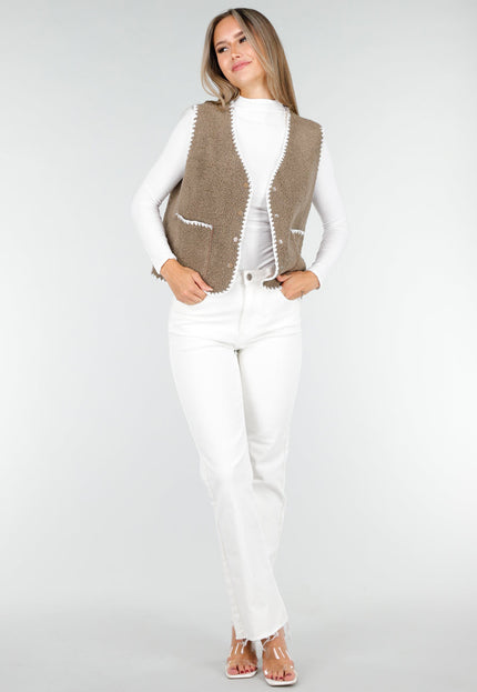 NEW030925 Teddy Gilet met Witte Bies