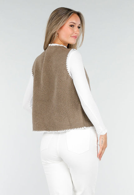 NEW030925 Teddy Gilet met Witte Bies
