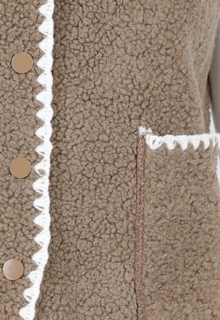 NEW030925 Teddy Gilet met Witte Bies