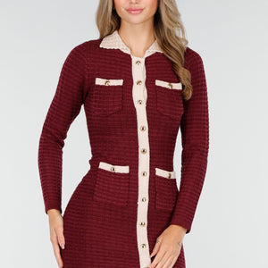 NEW030925 Rode Stretch Jurk met Beige Accenten