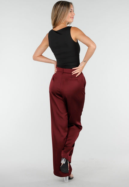 NEW030925 Bordeauxrode Wide Leg Broek