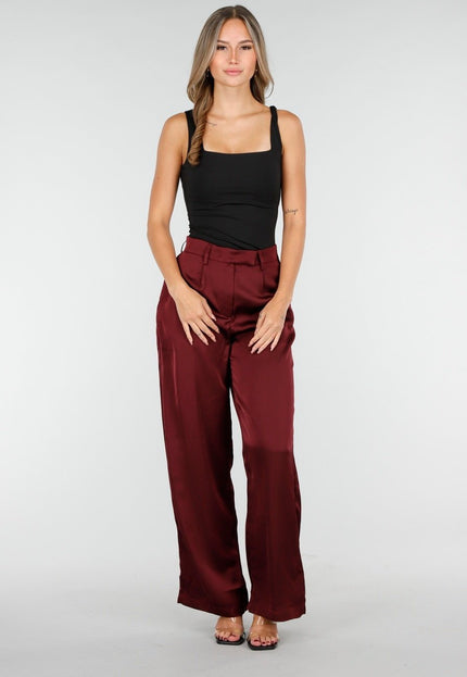NEW030925 Bordeauxrode Wide Leg Broek