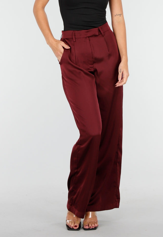 NEW030925 Bordeauxrode Wide Leg Broek