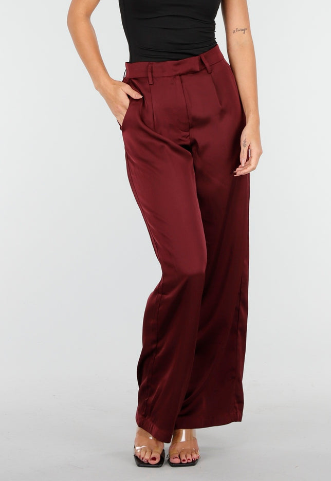 NEW030925 Bordeauxrode Wide Leg Broek