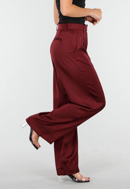 NEW030925 Bordeauxrode Wide Leg Broek