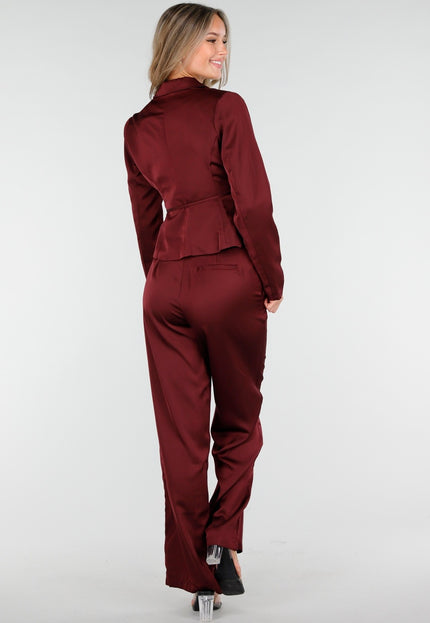 NEW030925 Bordeauxrode Wide Leg Broek