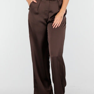 NEW030925 Donkerbruine Wide Leg Broek