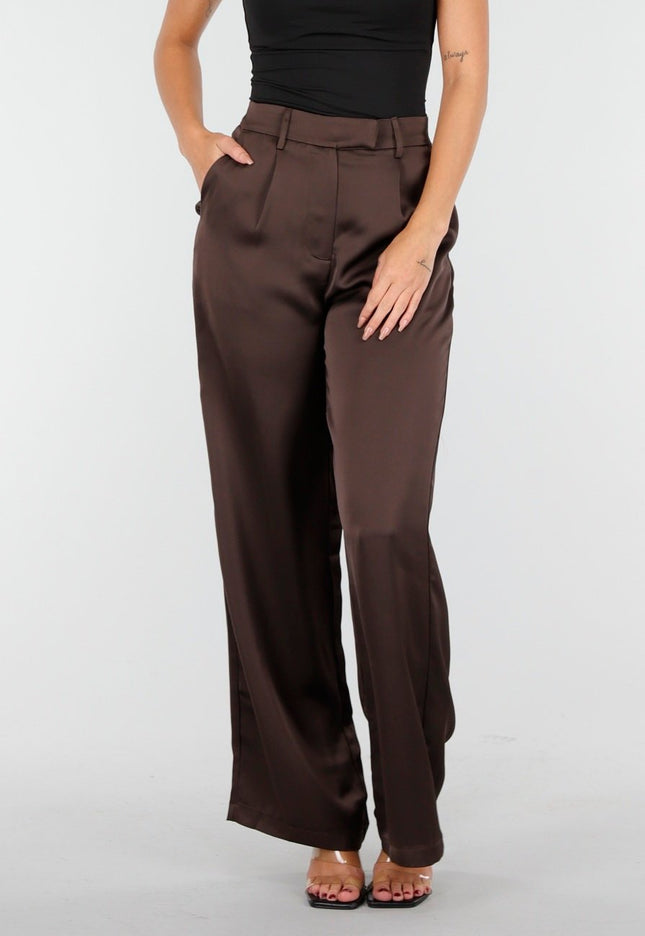 NEW030925 Donkerbruine Wide Leg Broek