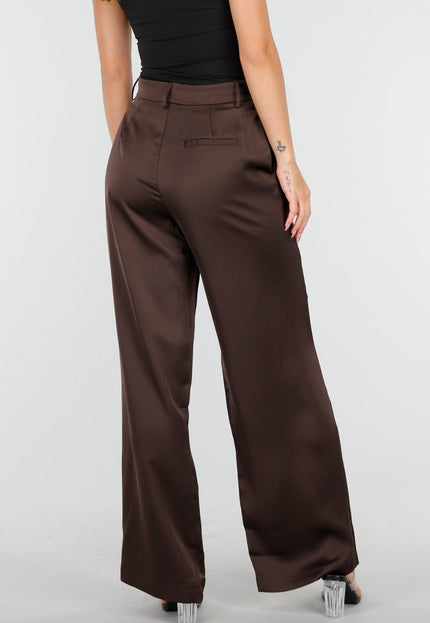 NEW030925 Donkerbruine Wide Leg Broek