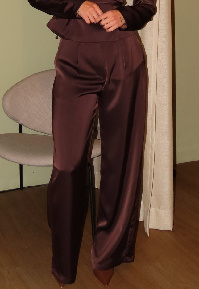 NEW030925 Donkerbruine Wide Leg Broek