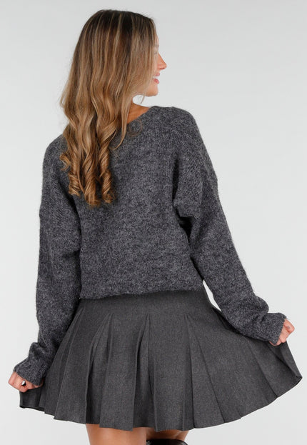 NEW030925 Donkergrijze Stretch Trui met V-Hals