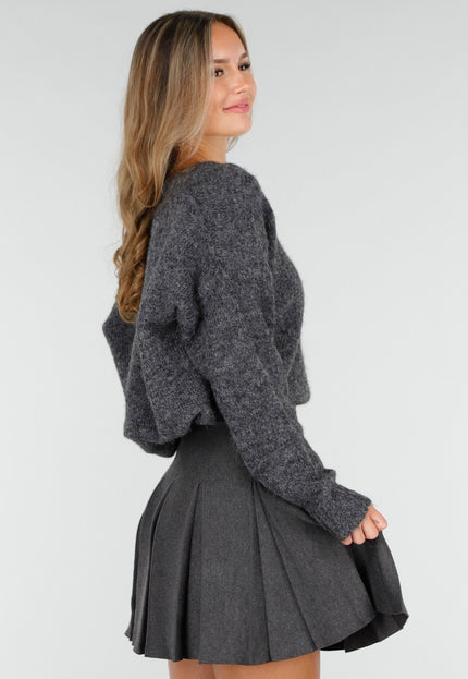 NEW030925 Donkergrijze Stretch Trui met V-Hals