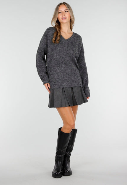 NEW030925 Donkergrijze Stretch Trui met V-Hals