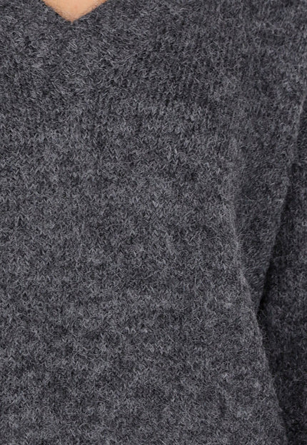 NEW030925 Donkergrijze Stretch Trui met V-Hals