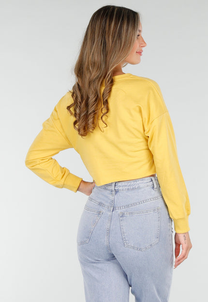 OP=OP.AV.09 Gele Crop Top met Tekstprint