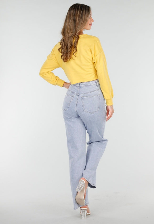 OP=OP.AV.09 Gele Crop Top met Tekstprint