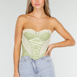 OP=OP.AV.09 Groen Strapless Korset