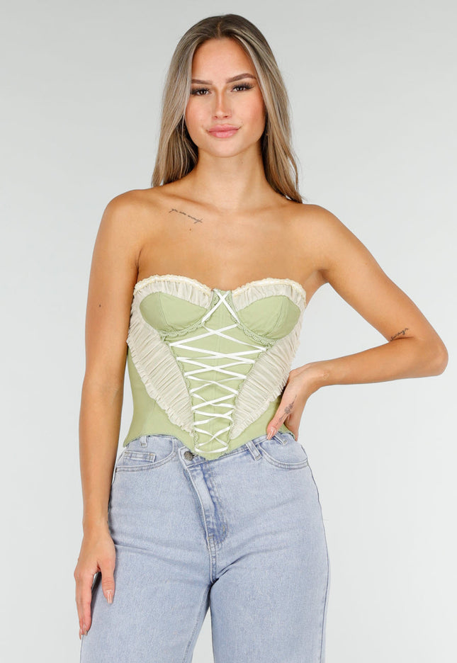 OP=OP.AV.09 Groen Strapless Korset