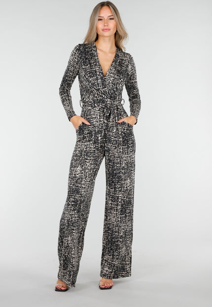 NEW030925 Jumpsuit Zwart Beige Print