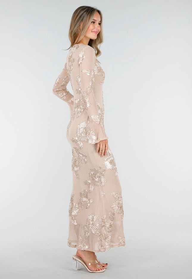 NEW030925 Lange Stretch Jurk met Bloemen