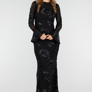 NEW030925 Lange Stretch Jurk met Bloemen