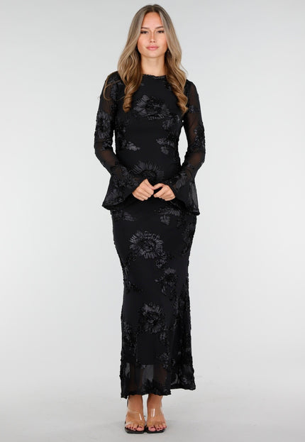 NEW030925 Lange Stretch Jurk met Bloemen