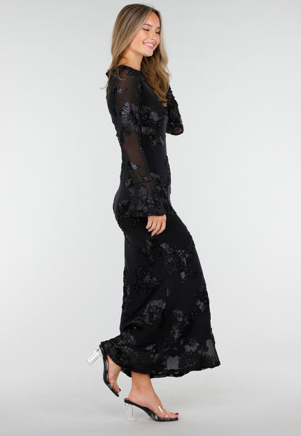 NEW030925 Lange Stretch Jurk met Bloemen