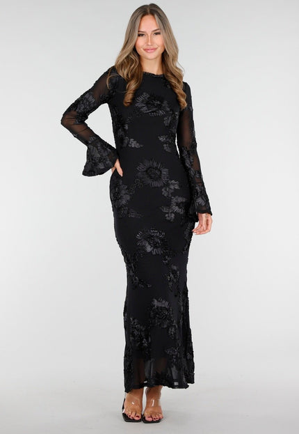 NEW030925 Lange Stretch Jurk met Bloemen