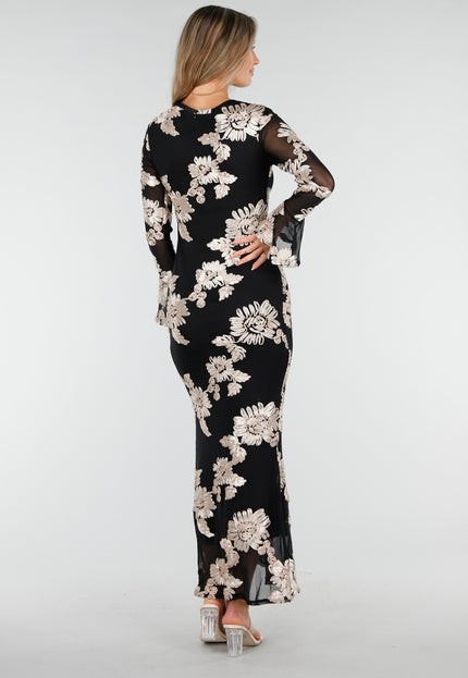 NEW030925 Lange Stretch Jurk met Bloemen