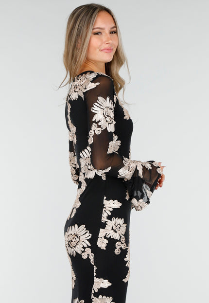 NEW030925 Lange Stretch Jurk met Bloemen