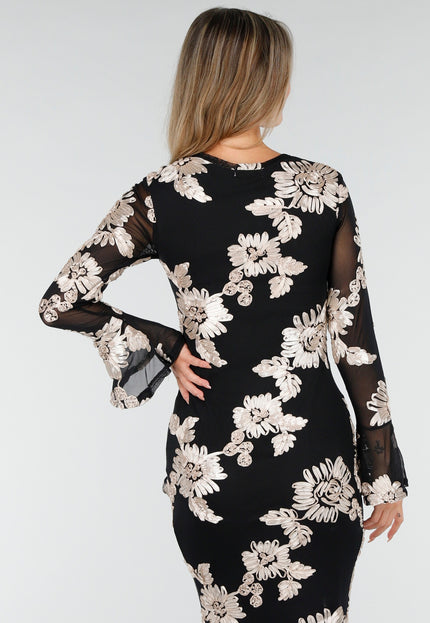 NEW030925 Lange Stretch Jurk met Bloemen